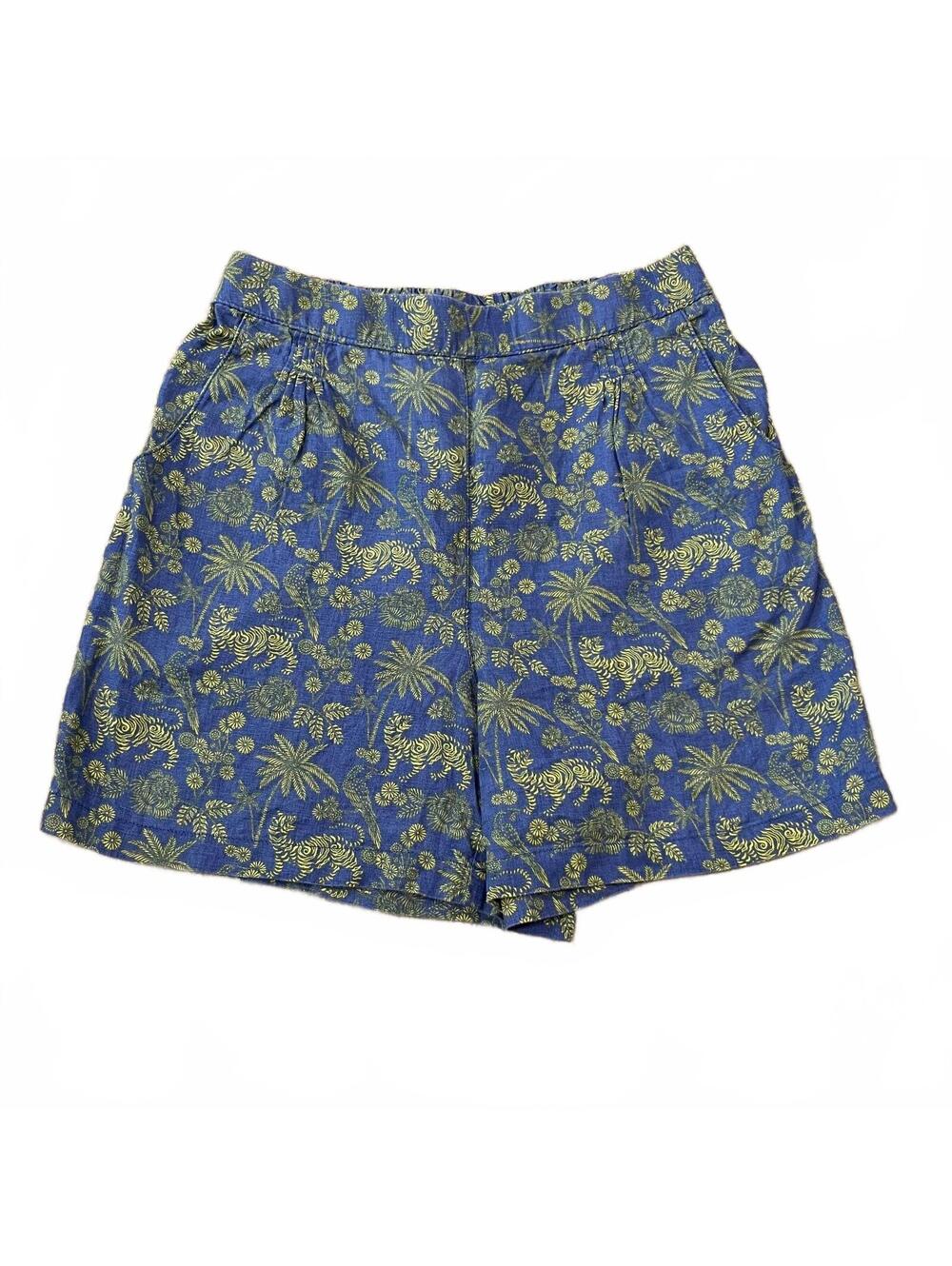White Stuff Hayley Linen Shorts Blue Tiger Palm Tree Print Women Size Small